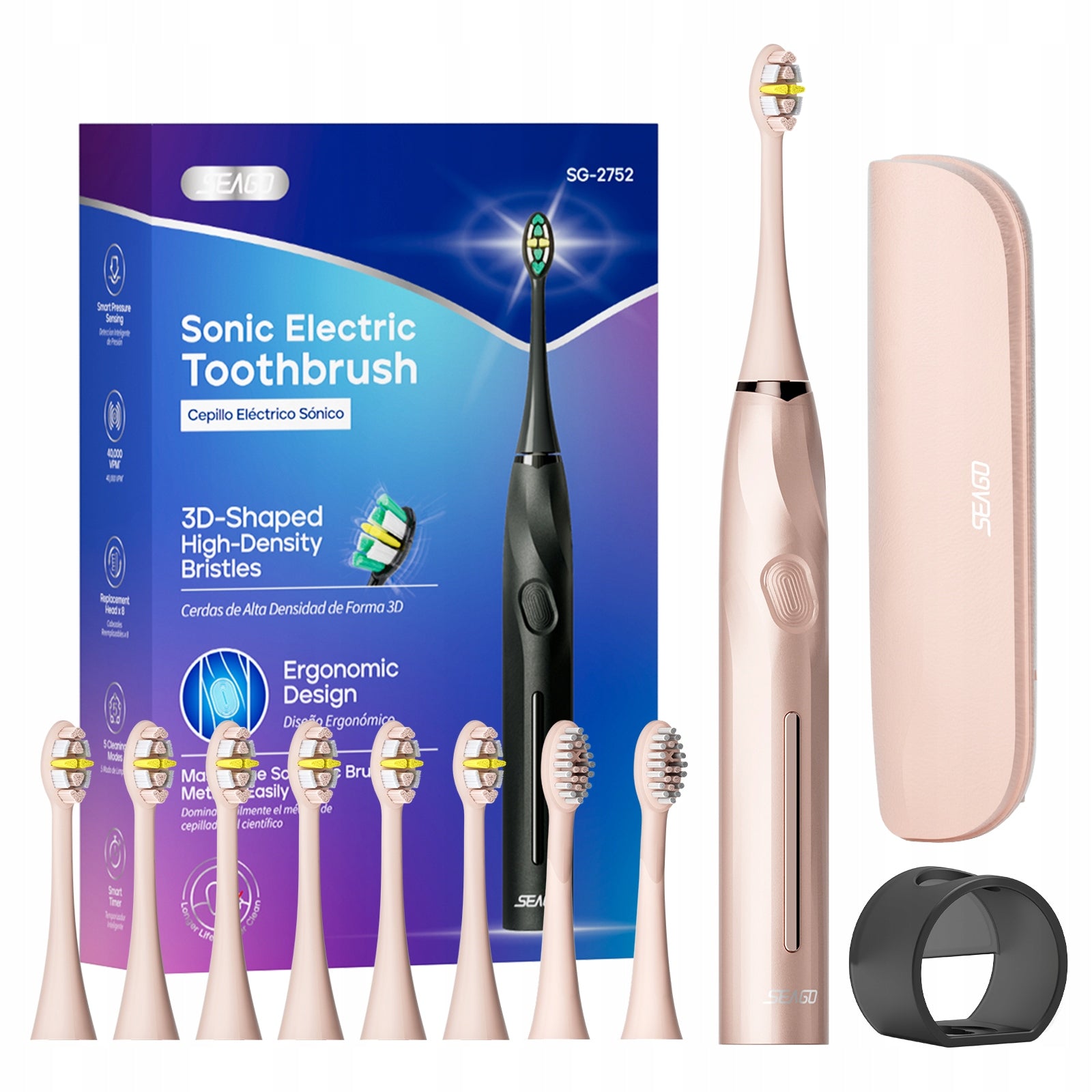 Sonic toothbrush SEAGO SG-2752 pink with case – Set with 8 tips EAN (GTIN) 5903940620626