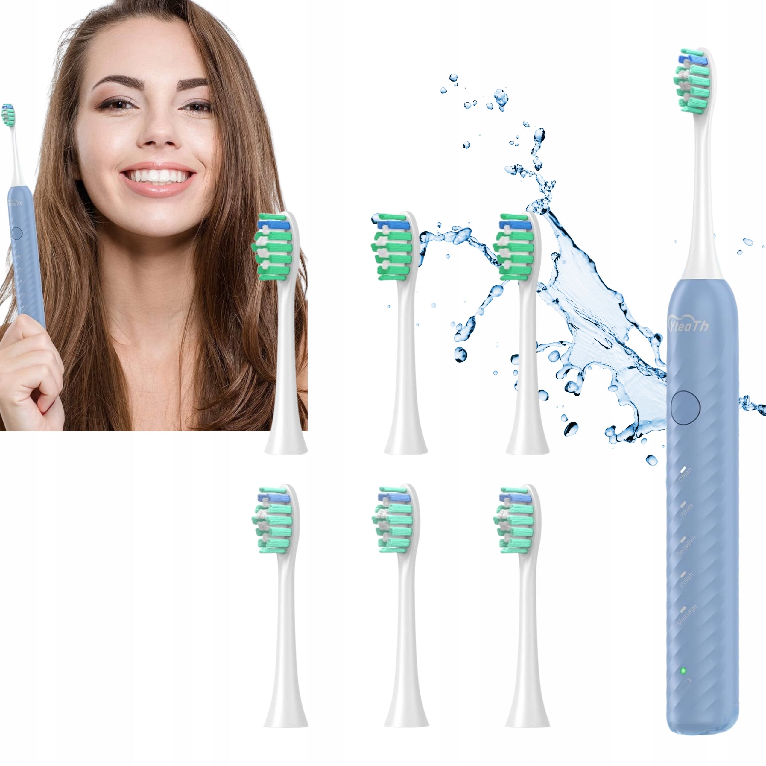 Sonic toothbrush YteaTh Y01 | 5 modes | 6 tips | USB-C BLUE
