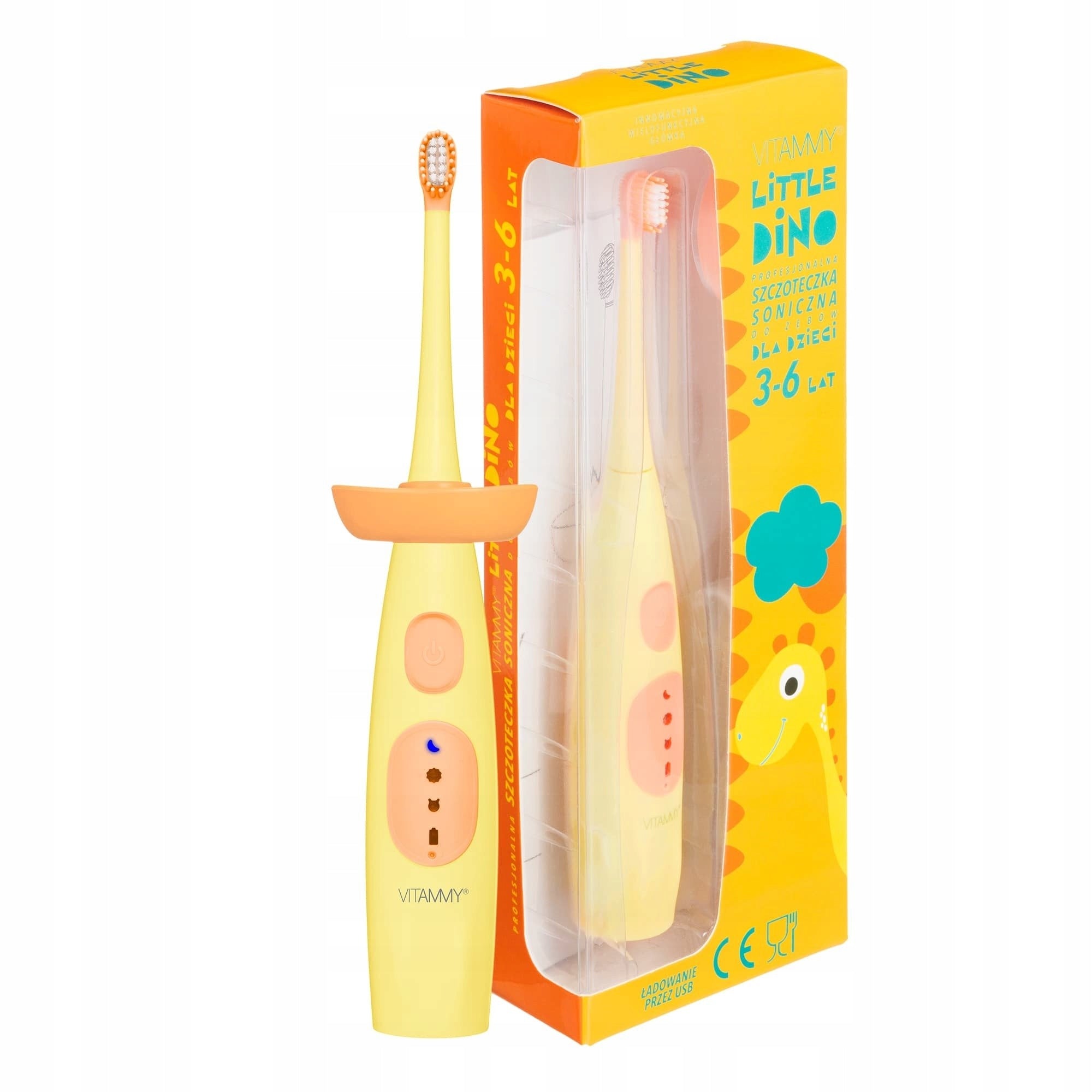 Sonic toothbrush for children from 3 years Vitammy Little Dino Yellow Dinosaur