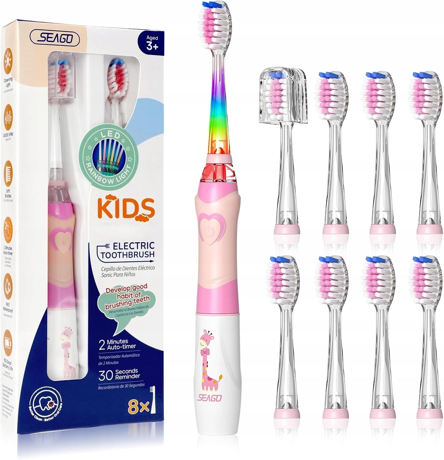 Sonic toothbrush for children with 8 tips!! - pink - Seago SG-977
