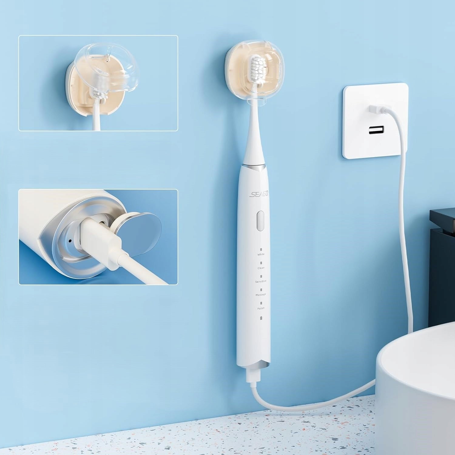 Sonic toothbrush with 8 tips 40000 VPN white Seago SG-2782 Medical device no