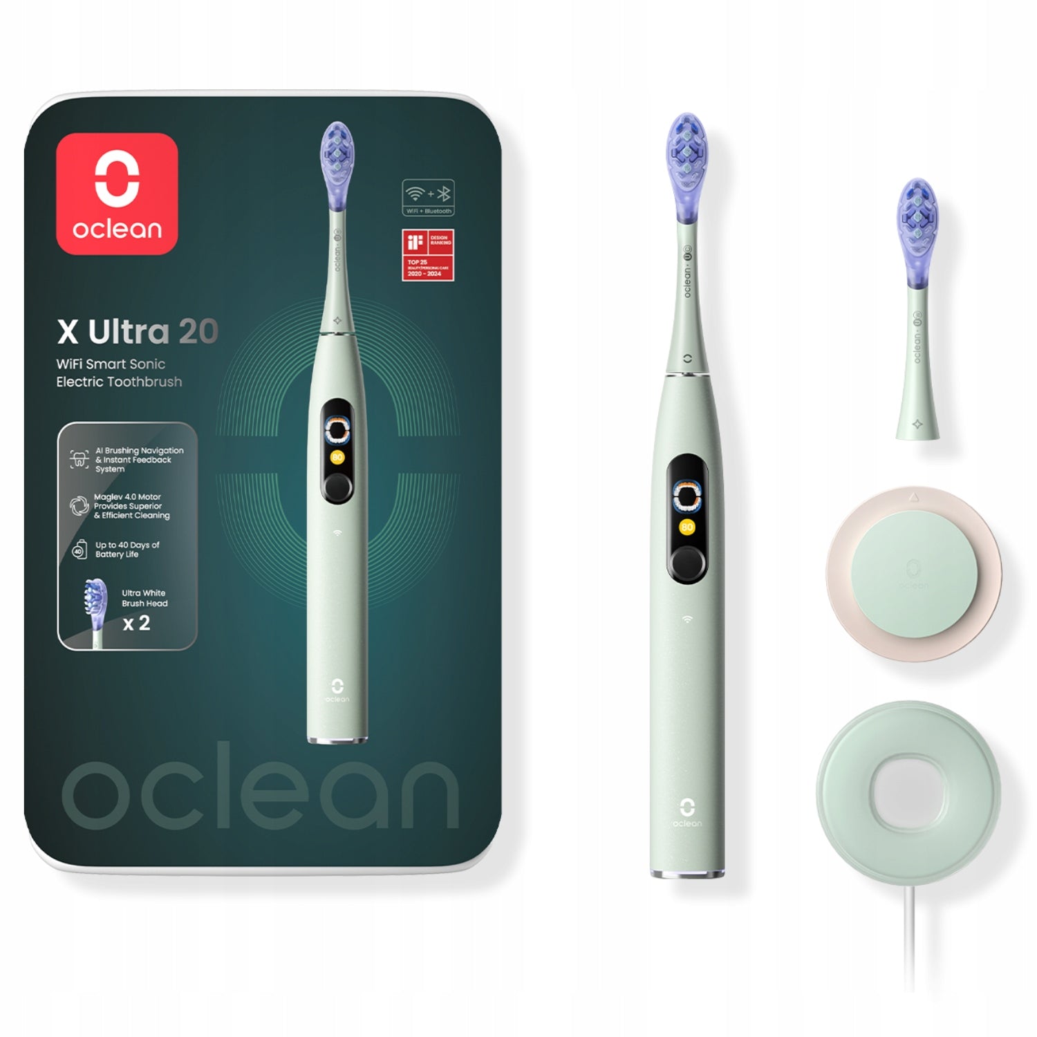 Sonický kartáček Oclean X Ultra 20 mátový, bělící, 2 hlavice
