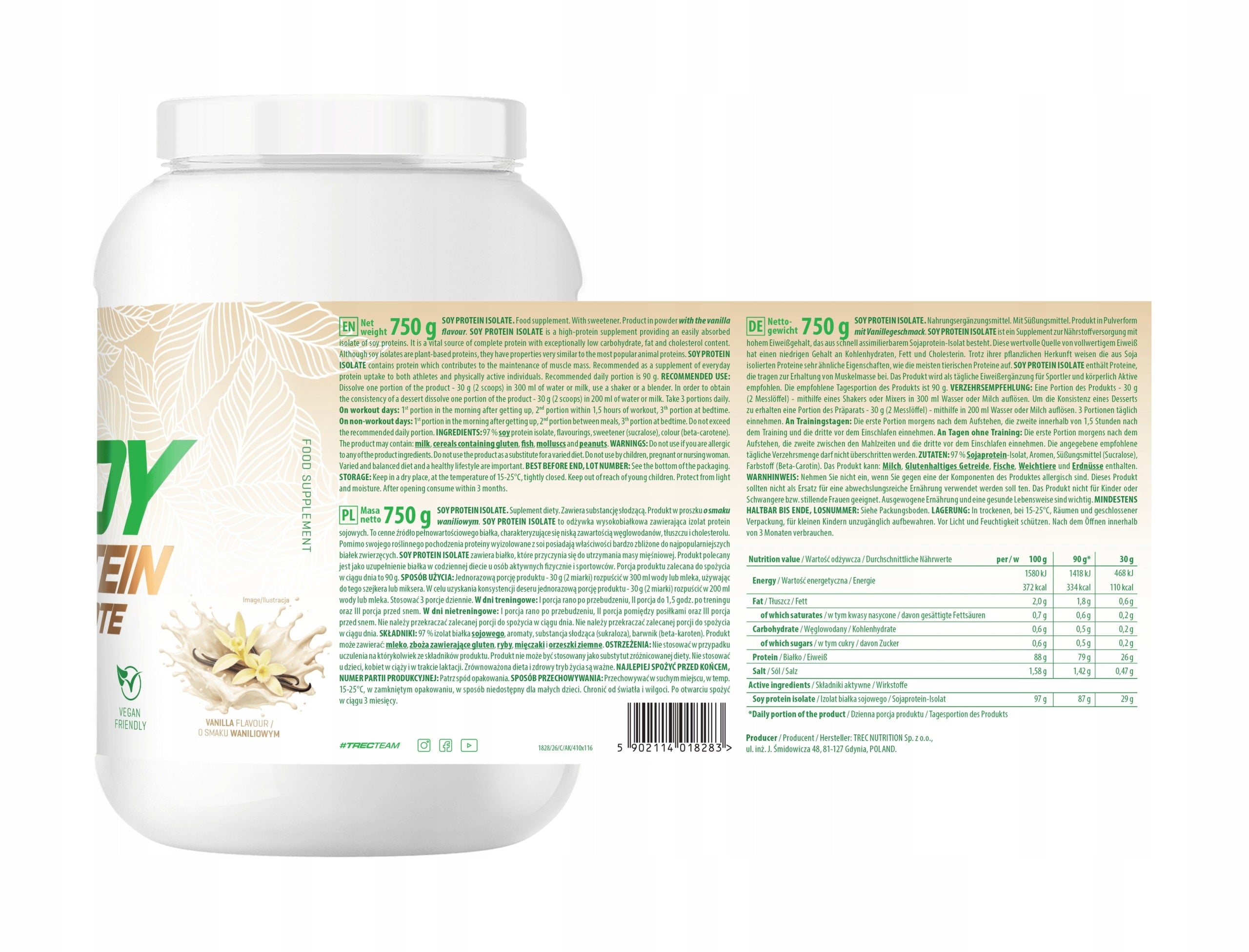 Soy Protein 750g Trec Premium Protein Conditioner Soy Protein Vegetarian Expiration date at least six months from the date of purchase