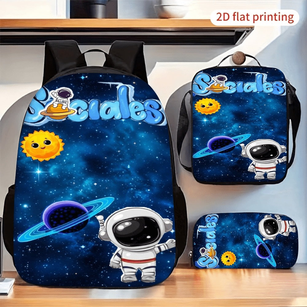 Space Astronaut Print Large Capacity 3-Piece Backpack Set