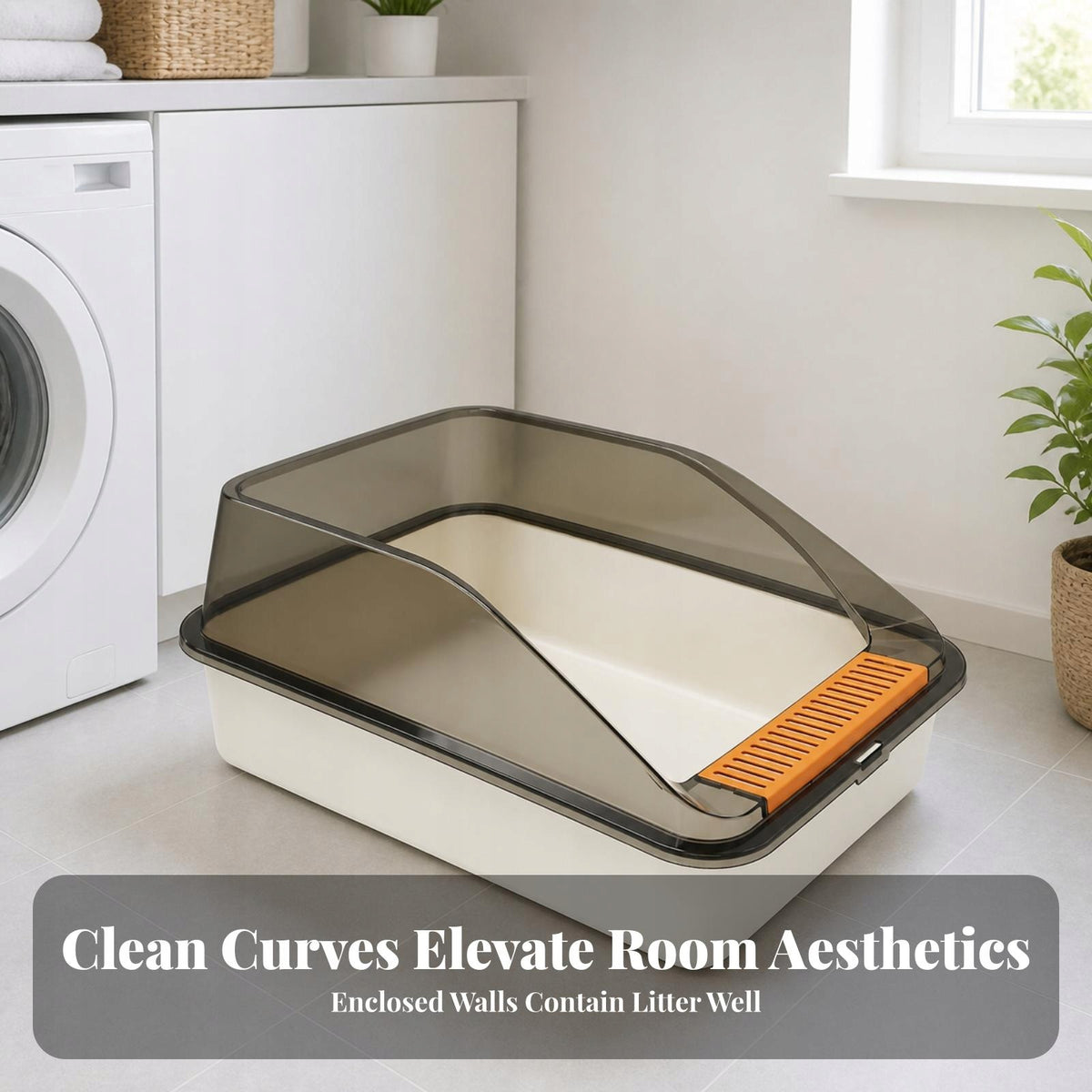 Spacious Cat Litter Tray with Guard | Slotted Front Panel, Enclosed White Manufacturer code 02064130845