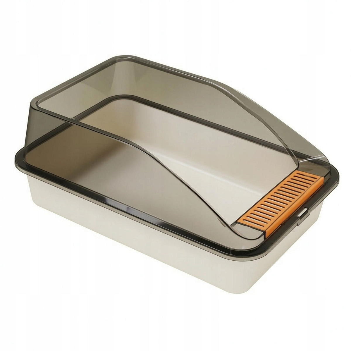 Spacious Cat Litter Tray with Guard | Slotted Front Panel, Enclosed White
