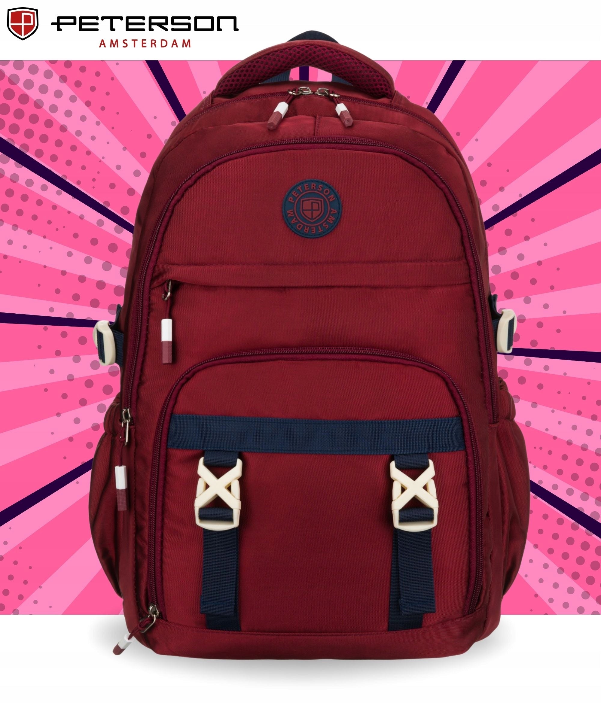 Spacious school backpack youth satchel for children burgundy Peterson Manufacturer code Plecak szkolny młodzieżowy 8594 BORDO