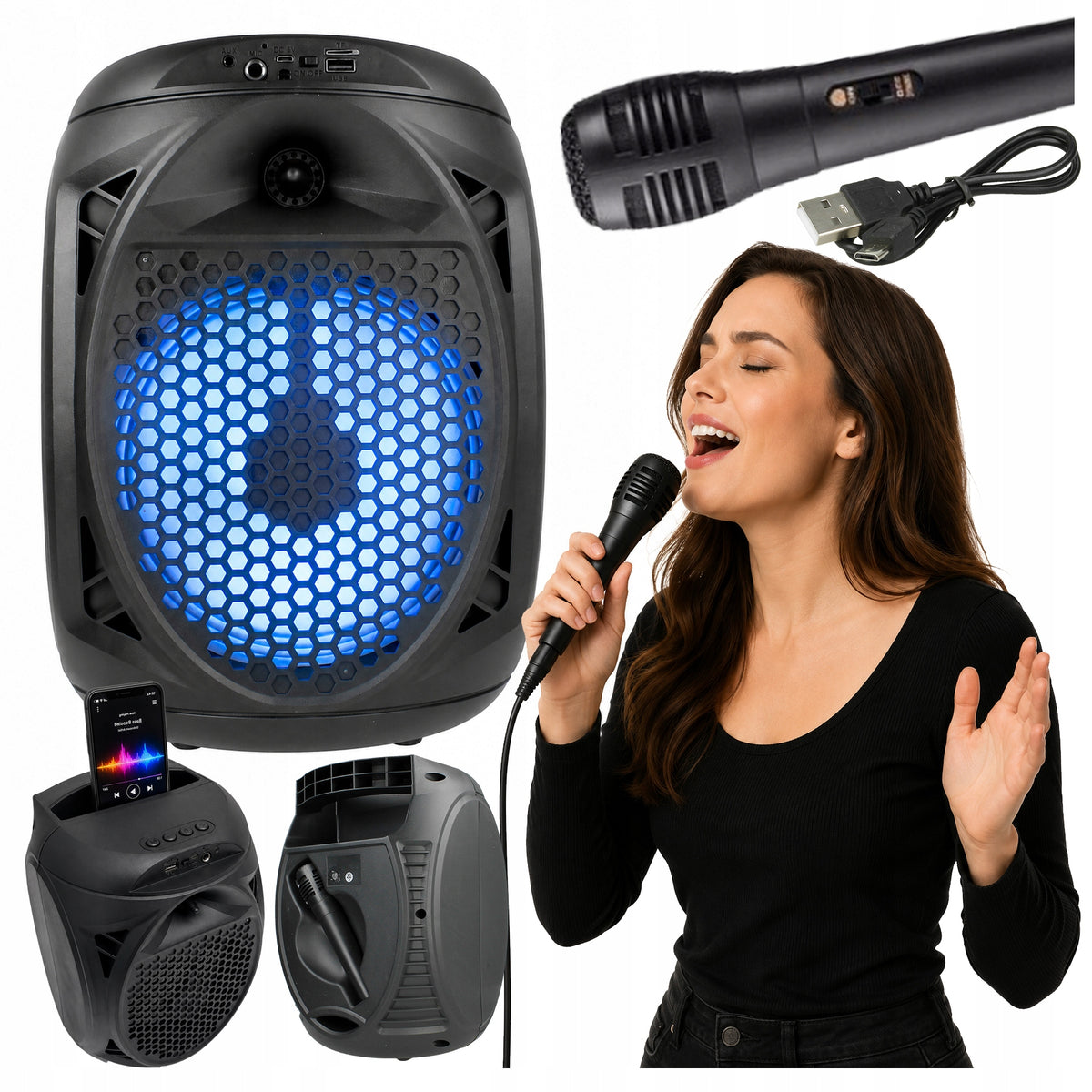 Speaker Portable Bluetooth Wireless Karaoke FM Radio AUX + Microphone Packaging status original