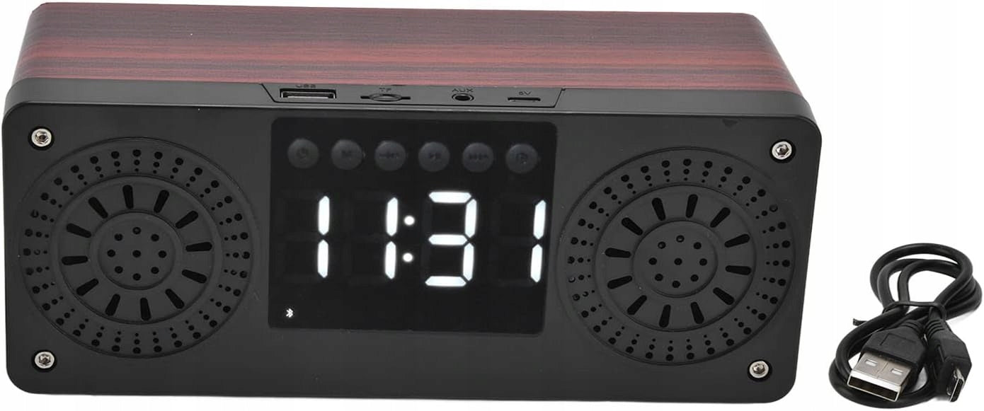 Speaker Red Dual Speaker With Digital Clock And Wooden