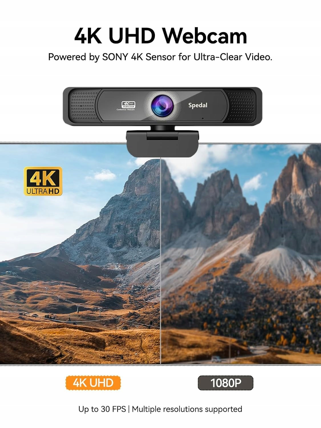 Spedal Webcam 4K Ultra HD 8MP Microphone Tripod Packaging status original