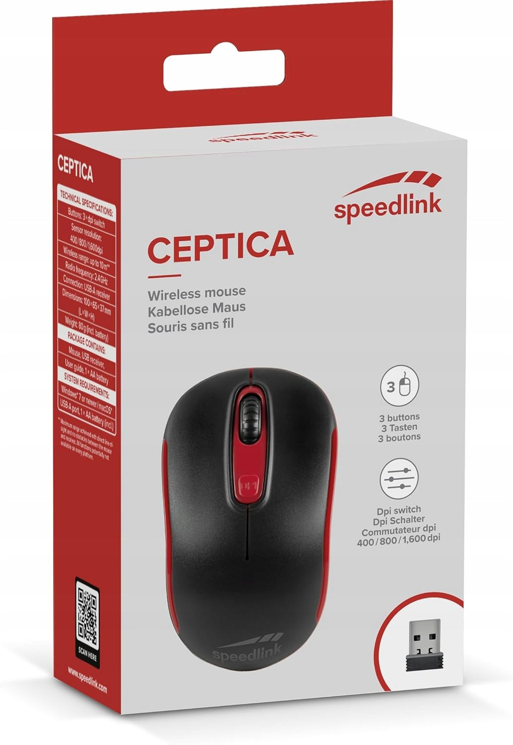 Speedlink CEPTICA Mouse Wireless Mouse for Office/Home Red