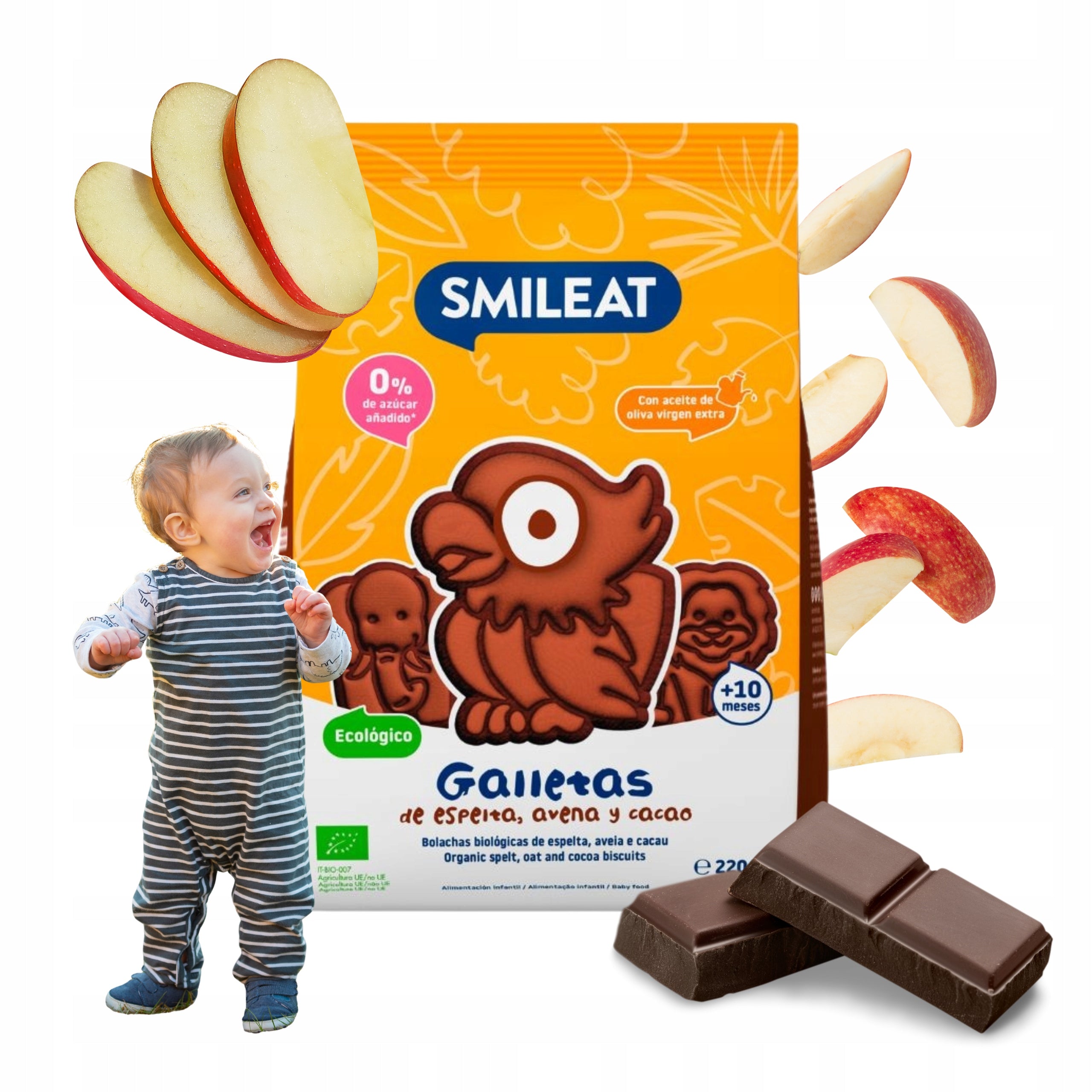 Spelt Biscuits Without Sugar Cocoa Apple 10mcy 220g Smileat BIO Mini