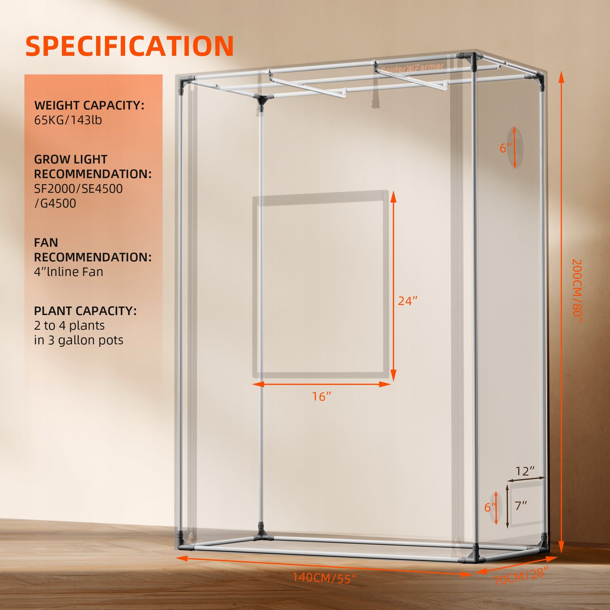 Spider Farmer 140x70x200Pro Indoor Grow Tent 2000D Oxford Cloth Growing Box Packaging status original
