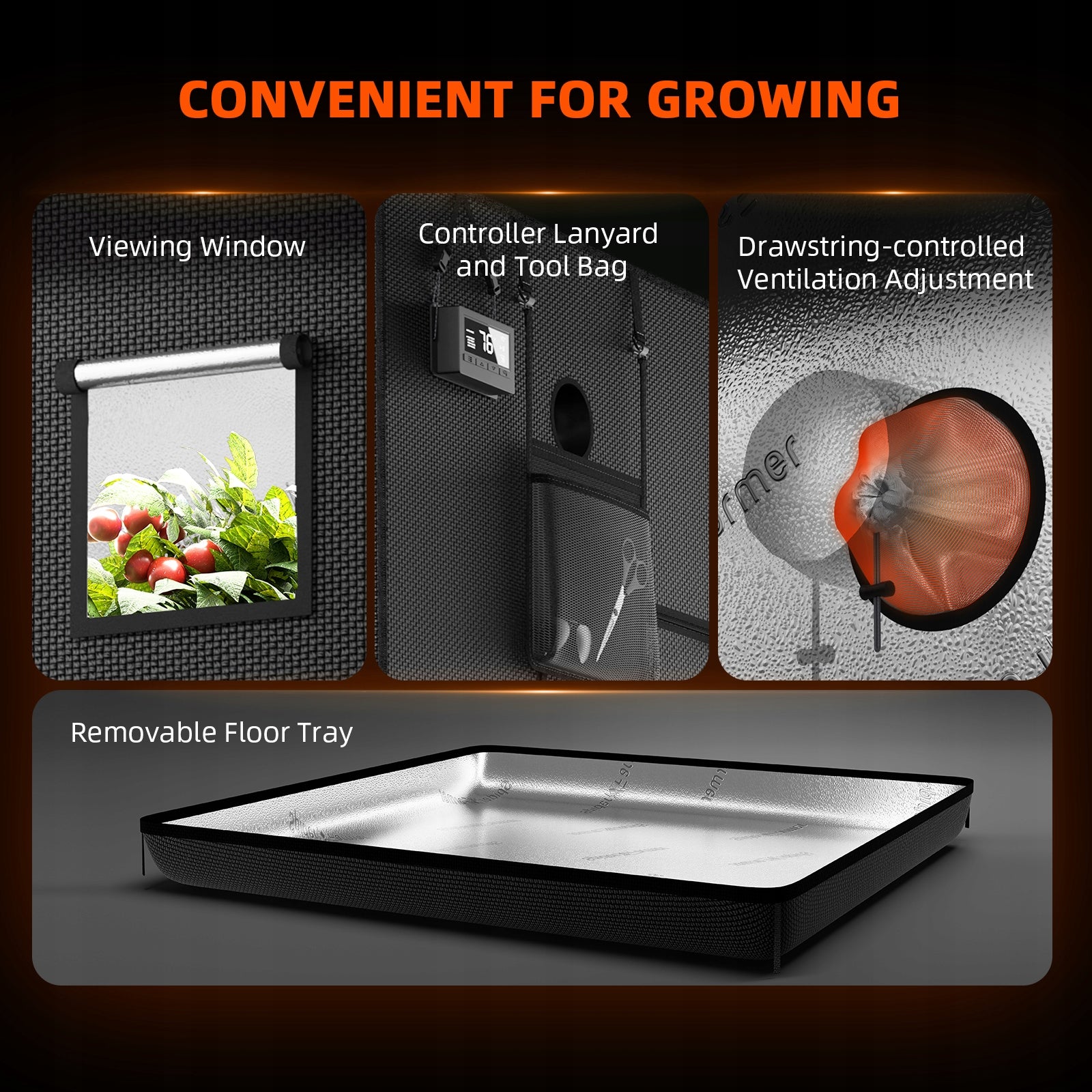 Spider Farmer 150x150x200cm Indoor Grow Tent 1680D Hydroponic Plant Room Width 1.5 m