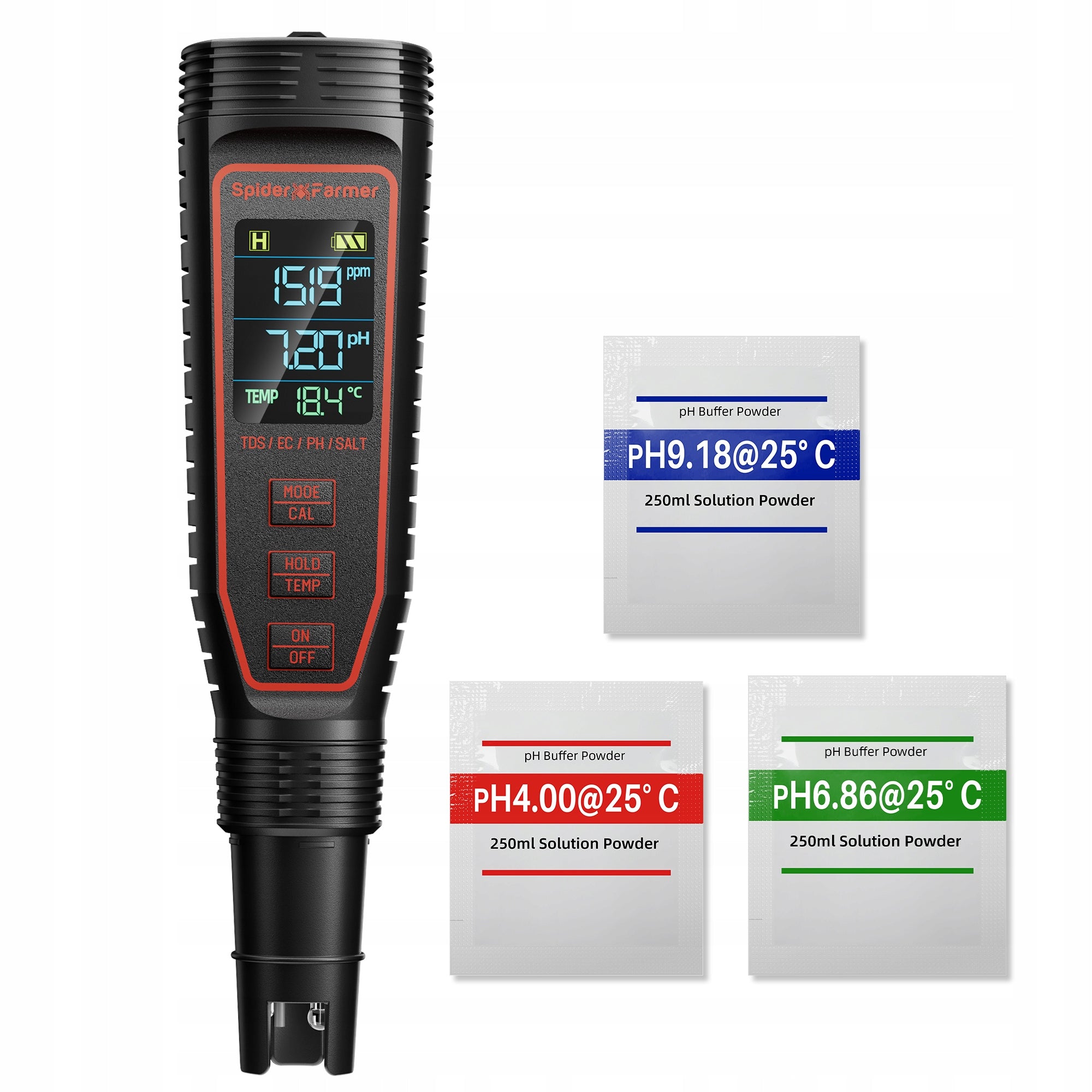 Spider Farmer 5-in-1 TDS/PH Hydroponic Meter with a high-sensitivity sensor