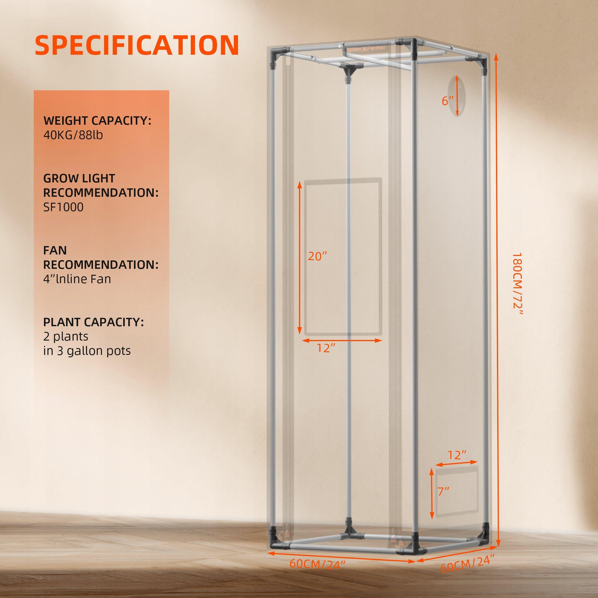 Spider Farmer 60x60x180Pro Indoor Grow Tent 2000D Oxford Cloth Growing Box Packaging status original