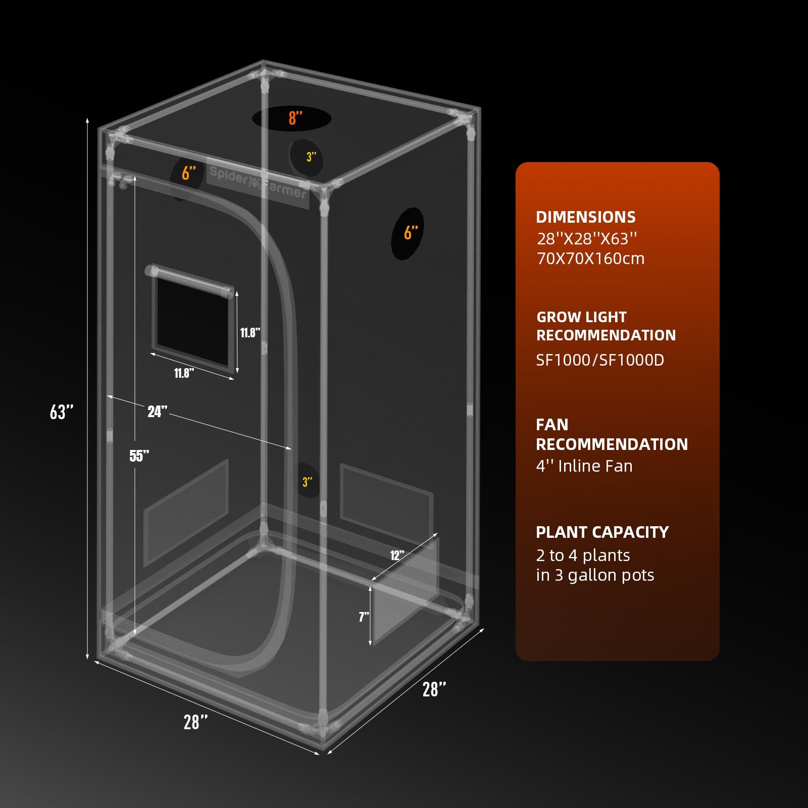 Spider Farmer 70x70x160cm Indoor Grow Tent 1680D Hydroponic Plant Room Packaging status original