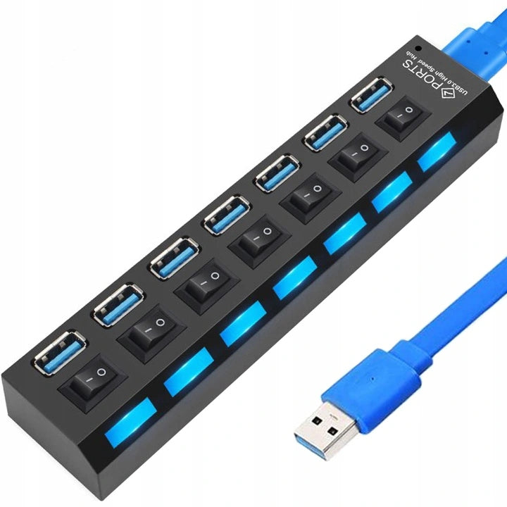 Splitter HUB USB 3.0 - 5 Gb/s 7 Ports - Plug & Play Packaging status original