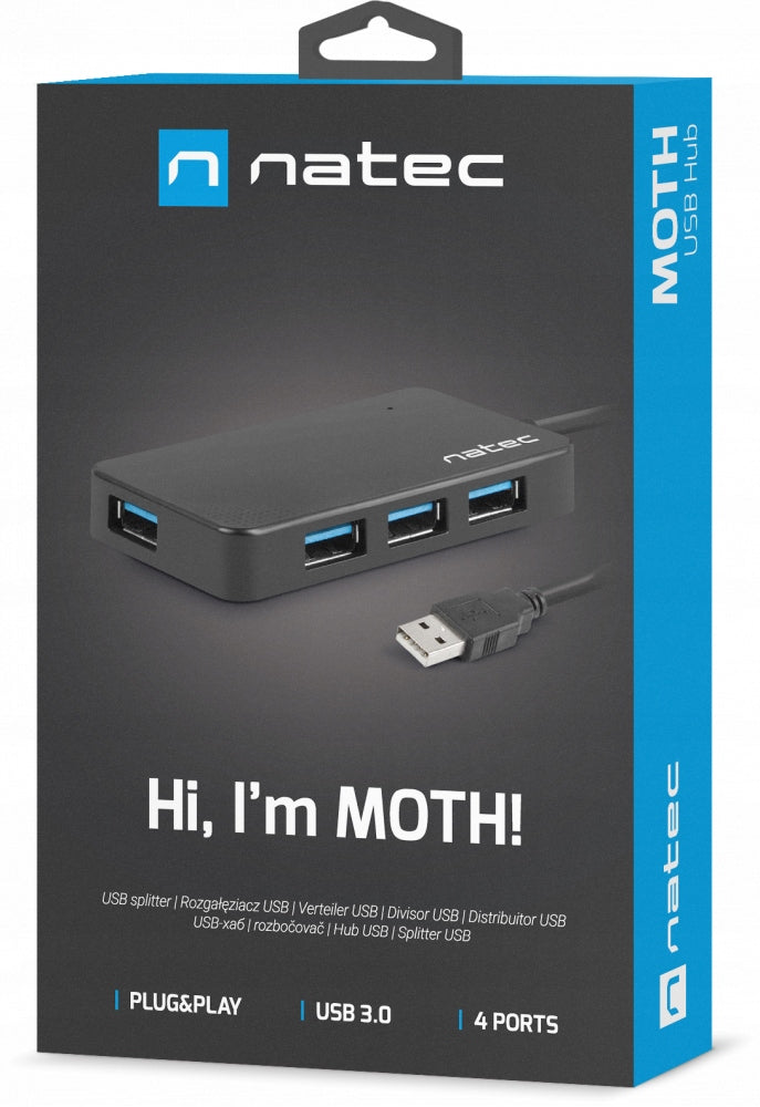 Splitter Hub Natec Moth NHU-1342, 4x USB 3.0, black x 2 PCS Packaging status original