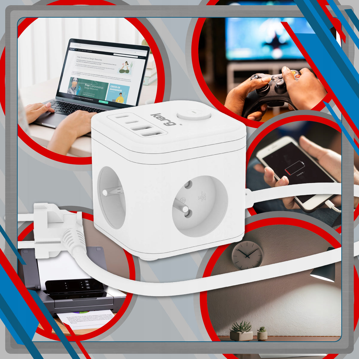 Splitter Power Cube Thief Splitter 3 Socket USB Kerg Packaging status original