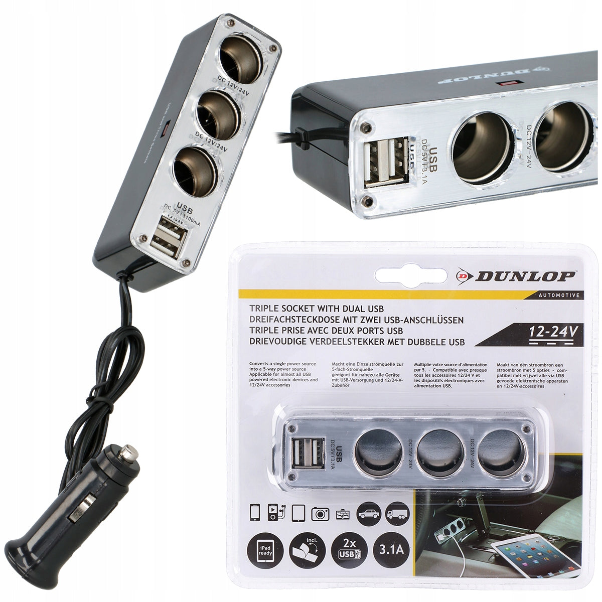 Splitter cigarette lighter splitter +2x USB Dunlop