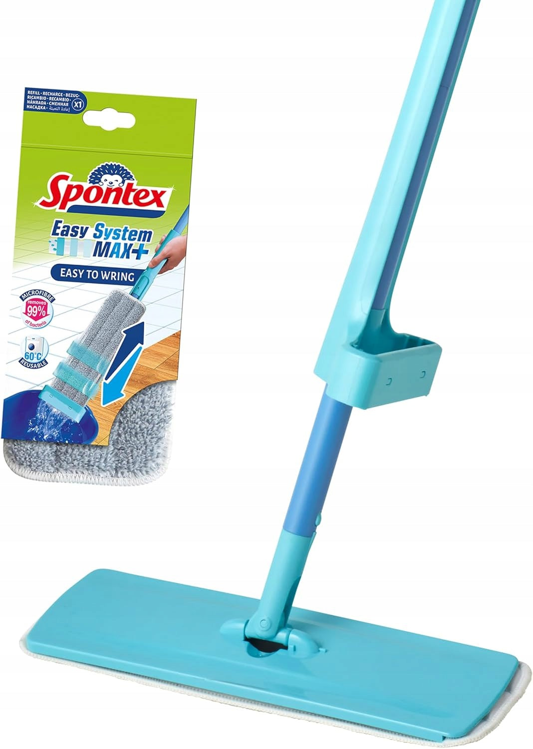 Spontex Easy Max+ Mop Flat Microfiber with Telescopic Squeezer Blue