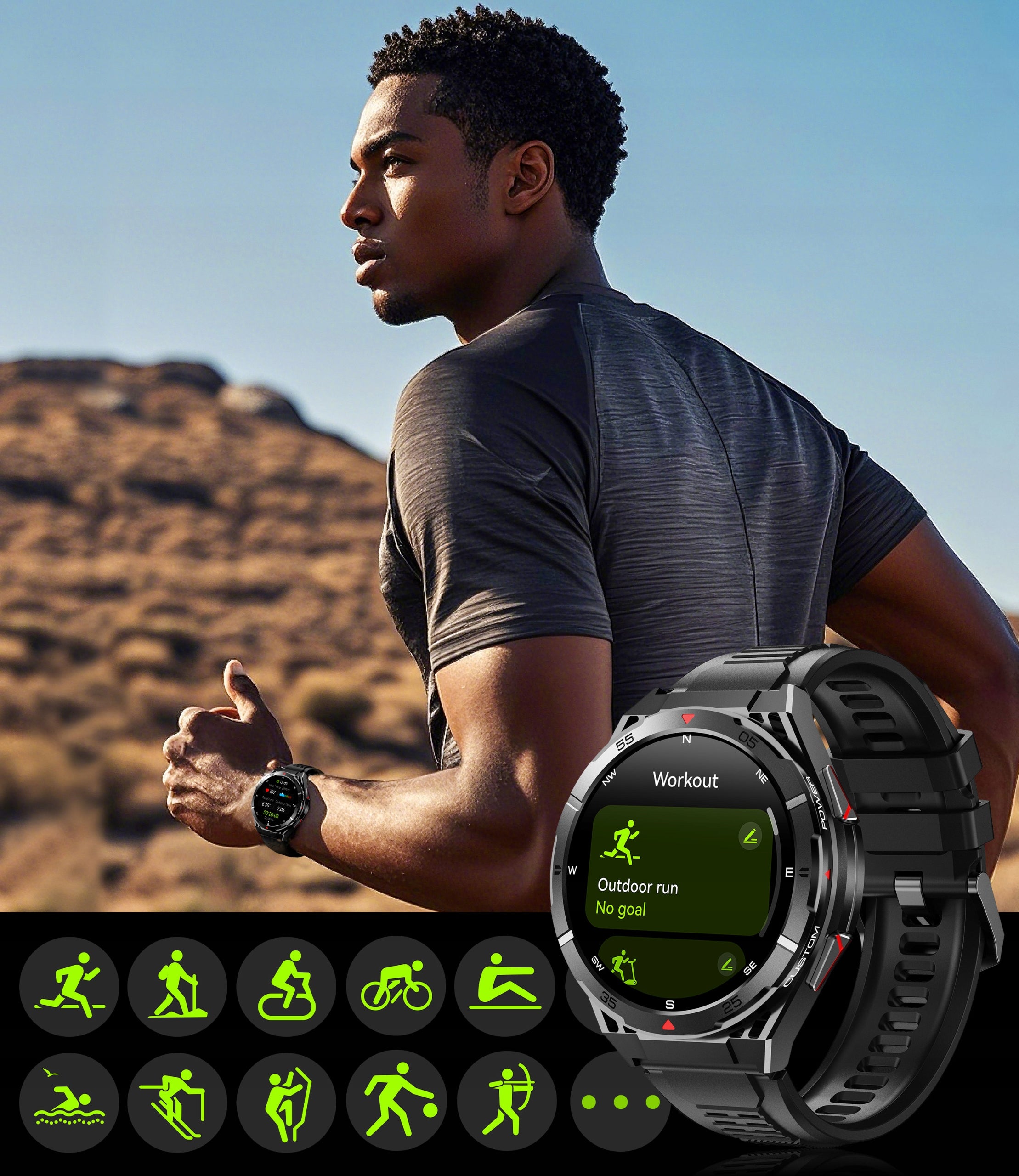 Sport Smartwatch, Bluetooth Calls,GPS, 5ATM,Heart Rate Monitor, Pedometer Brand OUKITEL