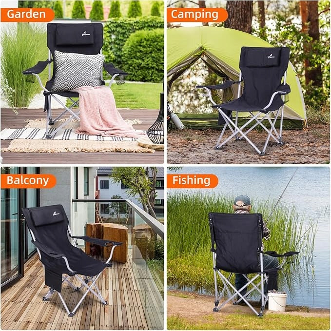 Sportneer Camping chair, foldable adjustable for fishing, up to 160 kg Color green
