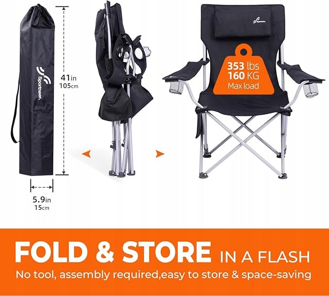 Sportneer Camping chair, foldable adjustable for fishing, up to 160 kg Kind chair