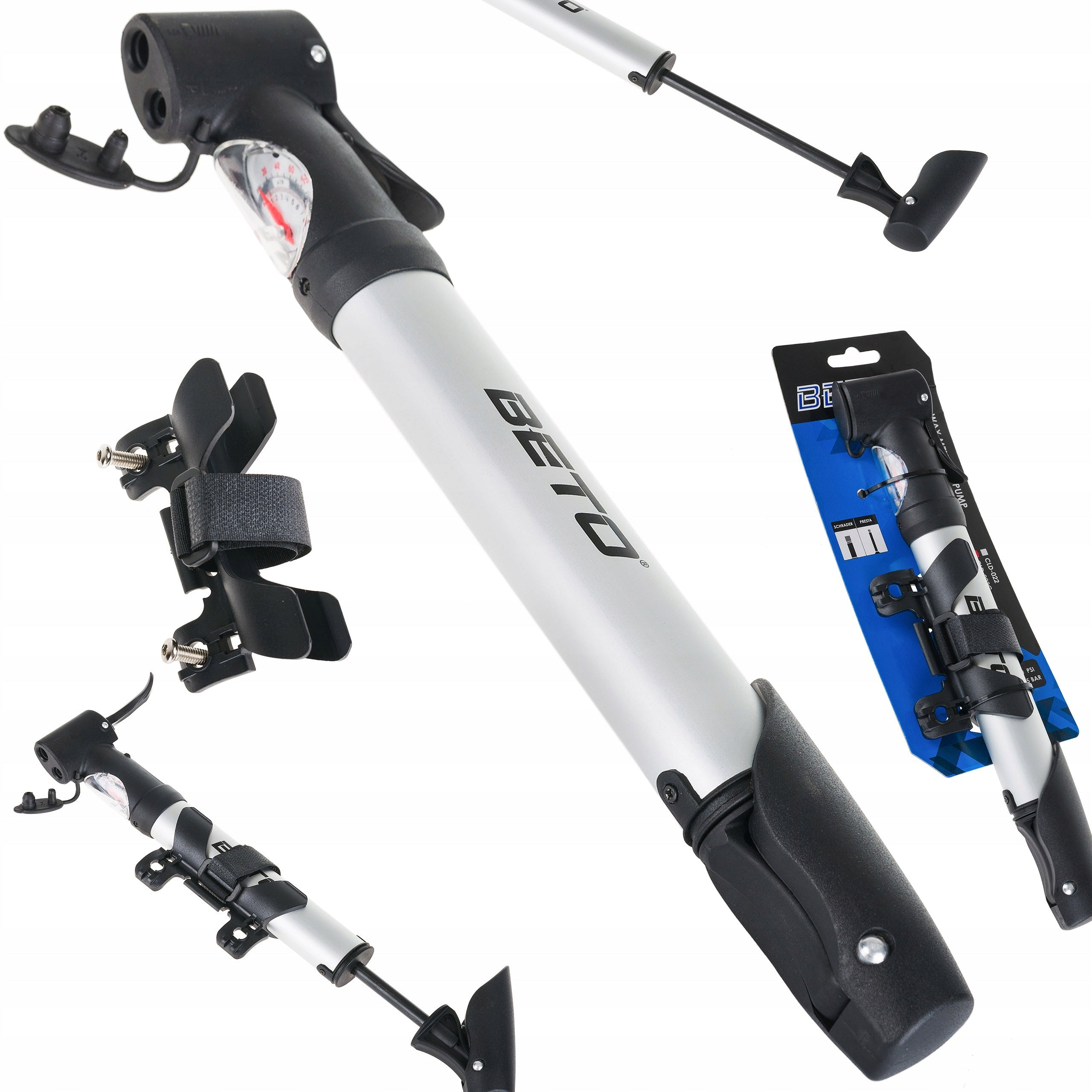 Sportown bicycle pump with pressure gauge 8 BAR universal valves AV DV FV