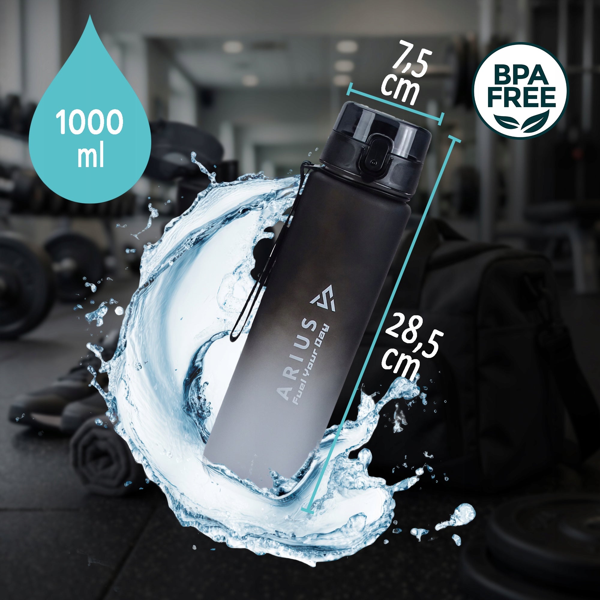 Sports Bottle 1L Water Bottle Tritan BPA Free Motivational Fitness Bike Kind water bottle