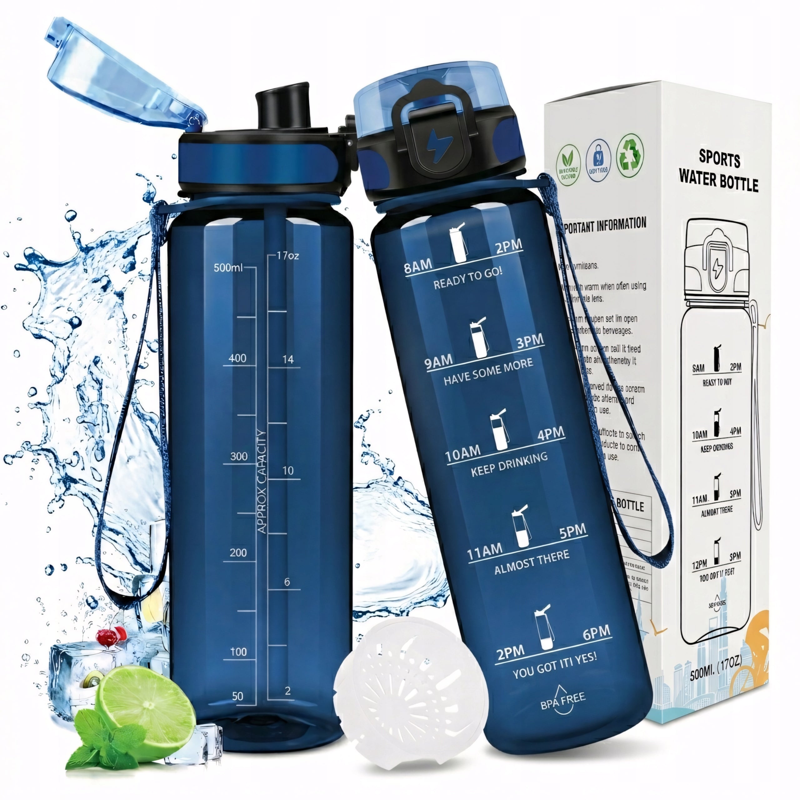 Sports Bottle 500ml Tritan Motivational Leakproof BPA Free