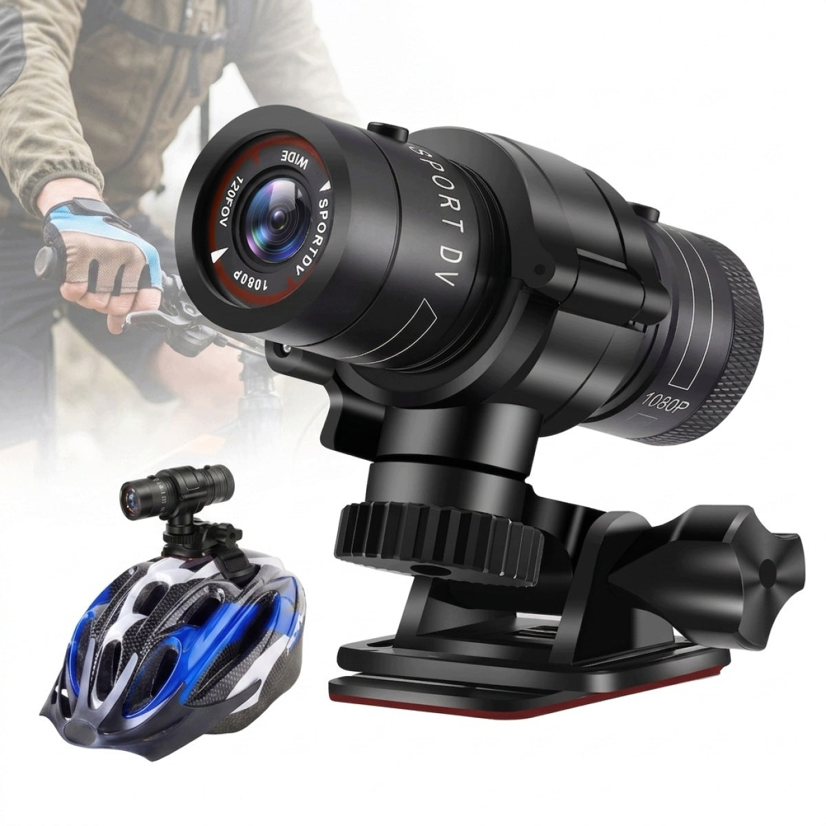 Sports Camera 1080P Waterproof – Helmet and Steering Wheel with 120° Angle