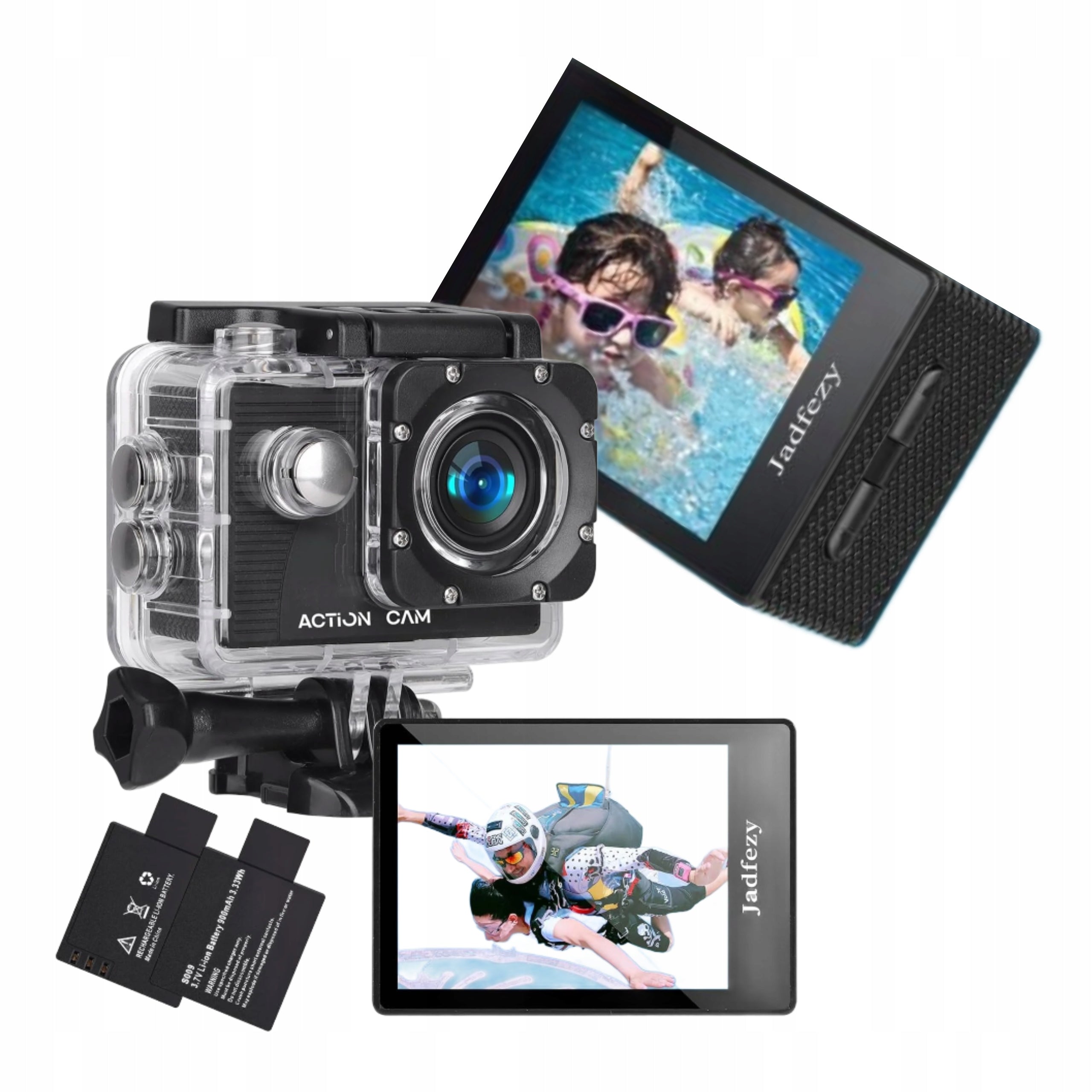 Sports Camera 1080p FHD Waterproof 30m 12MP 140 2x Batteries Akcesoria