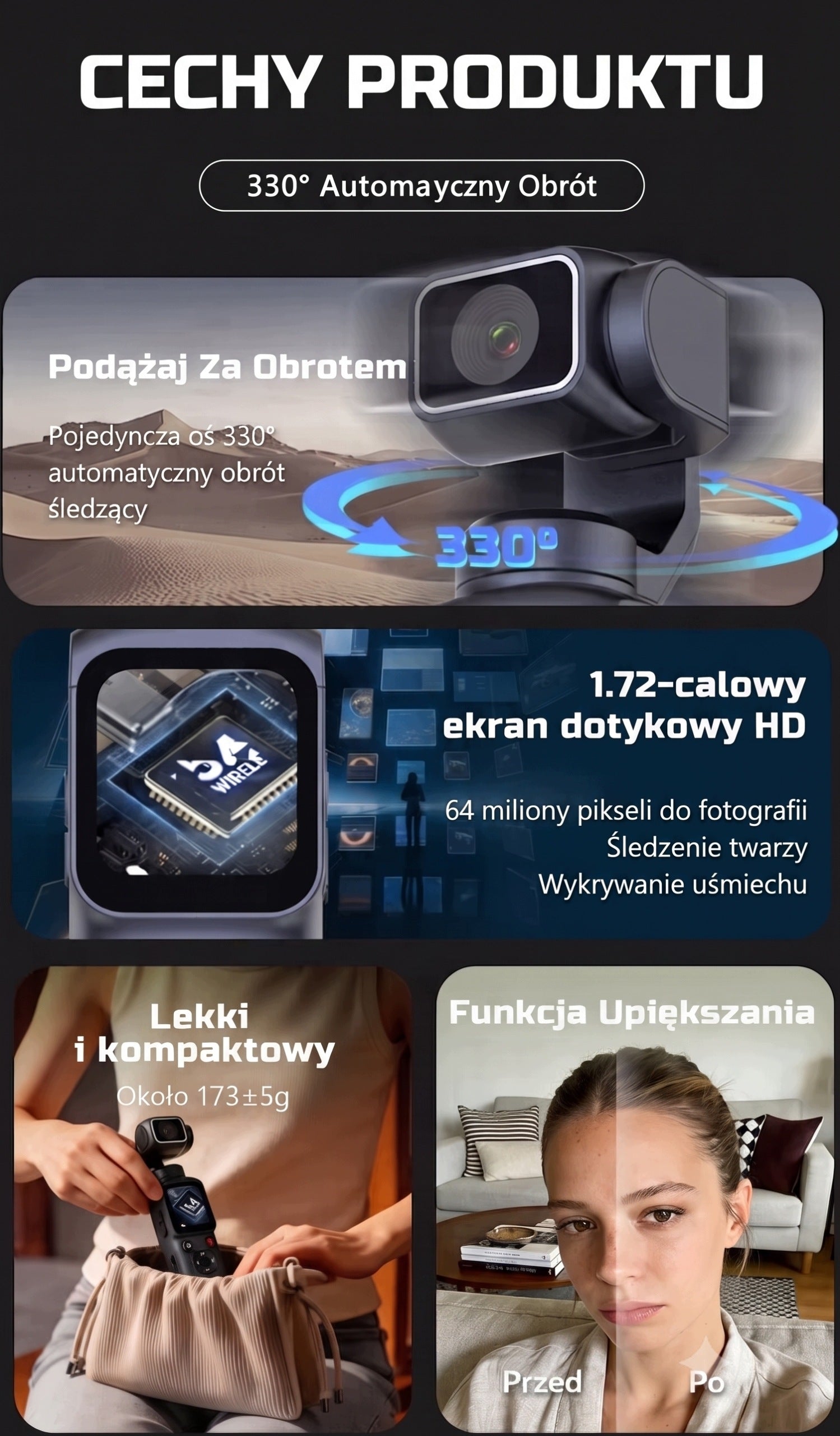 Sports Camera 330° 4K 16 Zoom Face Tracking WIFI Image Stabilization Manufacturer code 8525893900