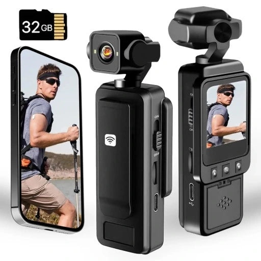 Sports Camera 360 1080P FHD 32GB Rotation Portable Vlog Camera