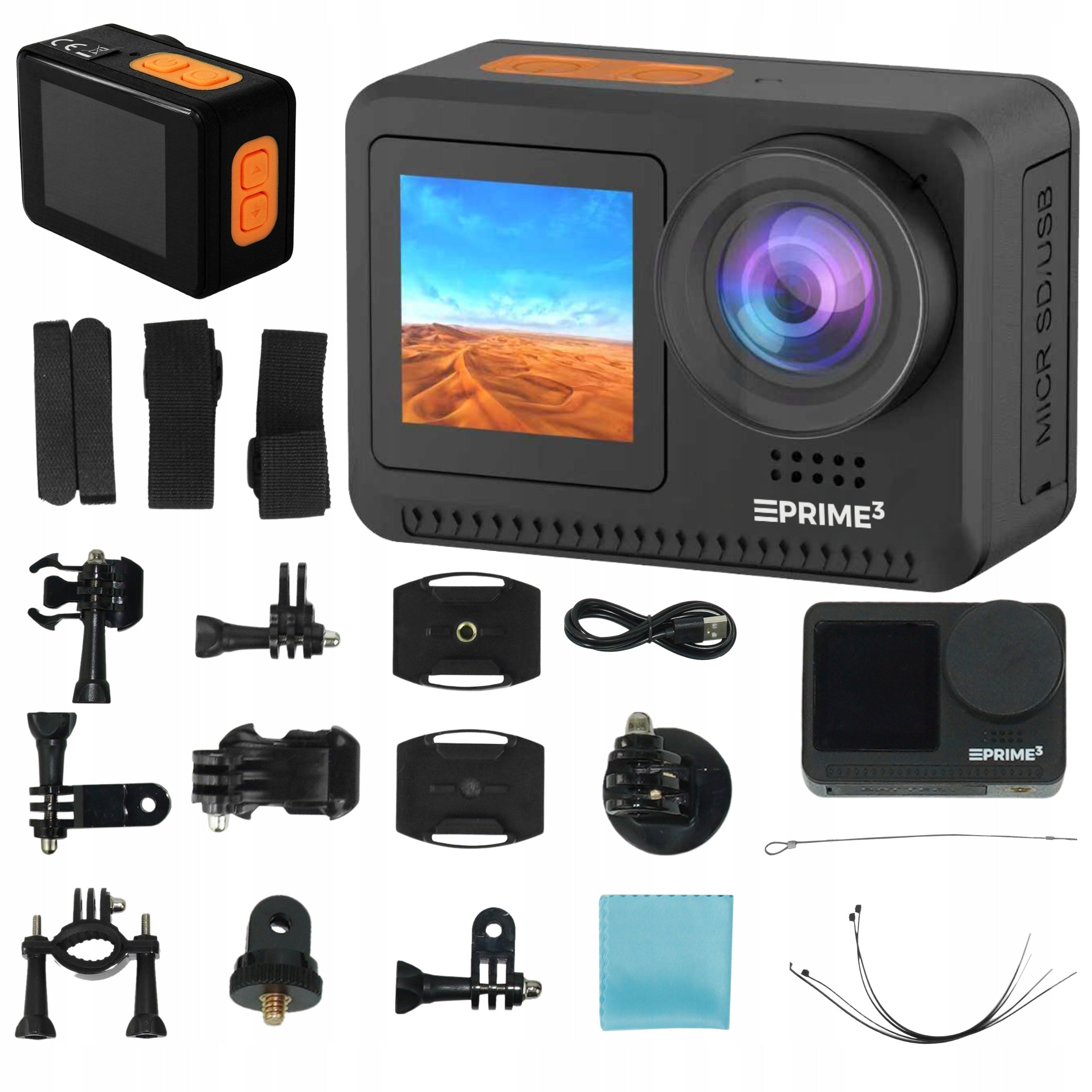 Sports Camera 4K 16MP Underwater 5m TWO SCREENS HOLDERS ACCESSORIES PRIME3