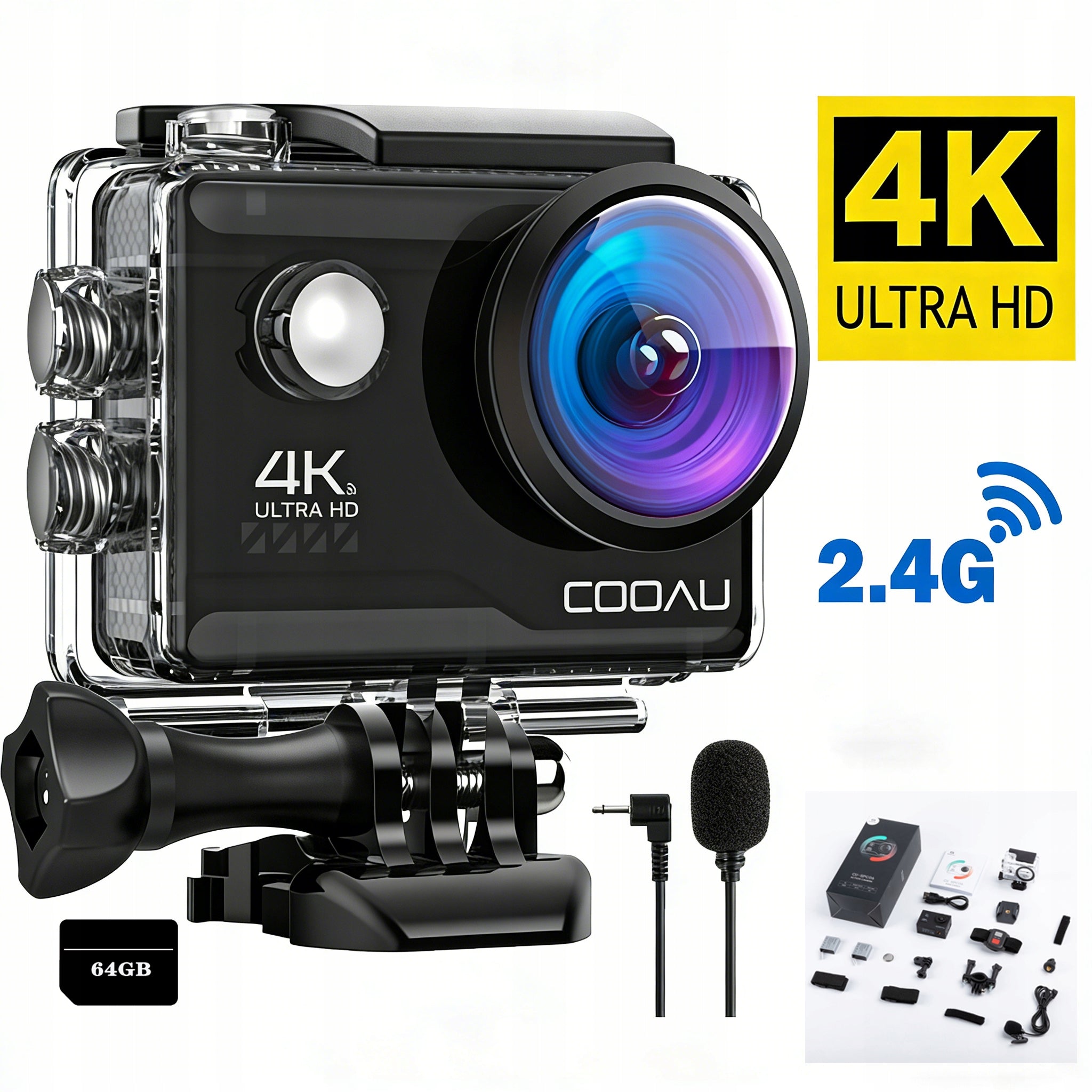 Sports Camera 4K 60FPS 20MP Waterproof Camera With 64G Card