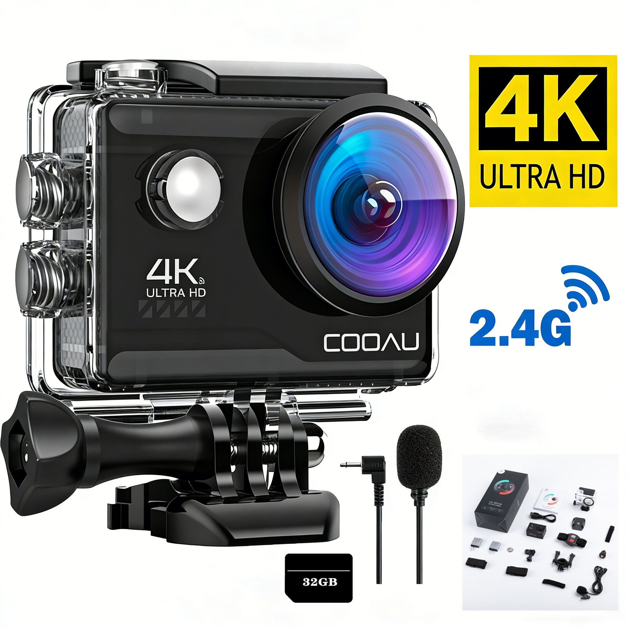Sports Camera 4K 60FPS 20MP Waterproof Camera with 32G Card