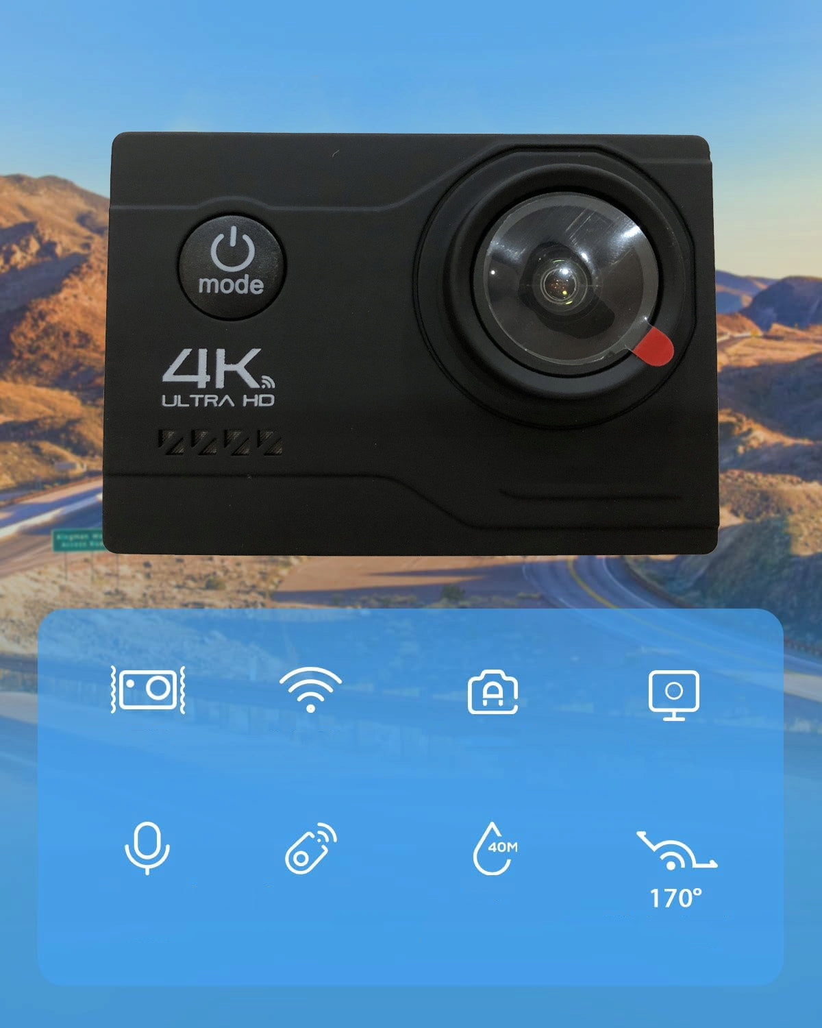Sports Camera 4K UHD 60FPS Accessories WiFi Remote Control Battery Waterproof EIS For running golf aviation motorcycle skis and snowboard swimming bicycle car gym and fitness triathlon travel fishing sailing