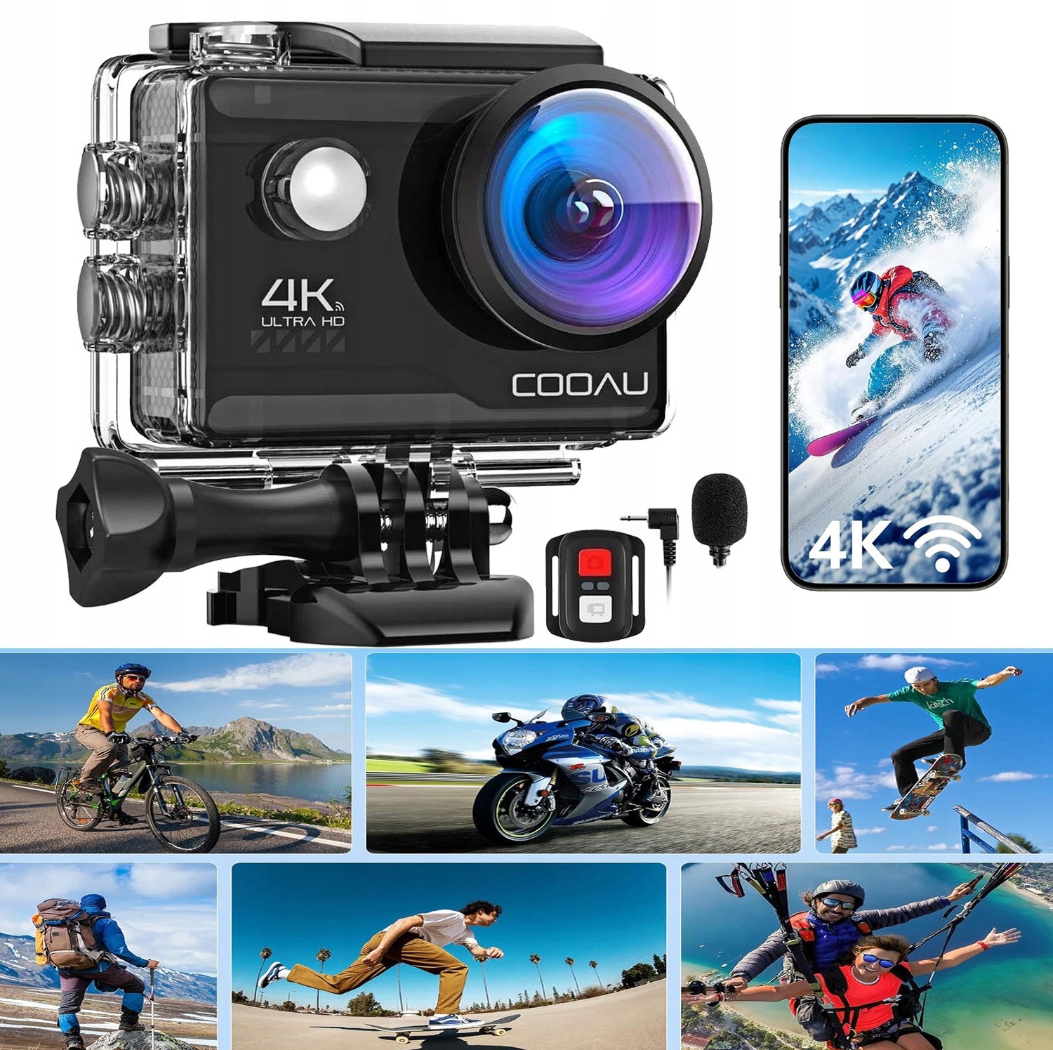Sports Camera 4K UHD 60FPS Accessories WiFi Remote Control Battery Waterproof EIS