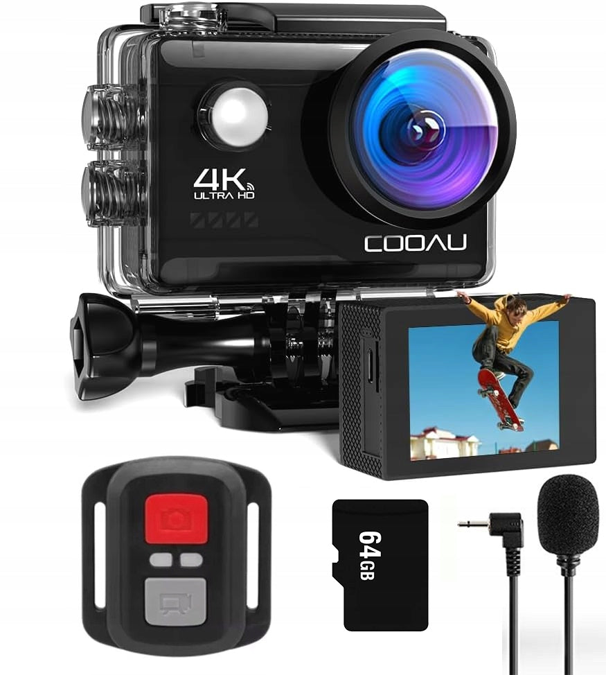 Sports Camera ACTION UHD 4K WiFi EIS Waterproof LCD 2.0" + 64G Accessories