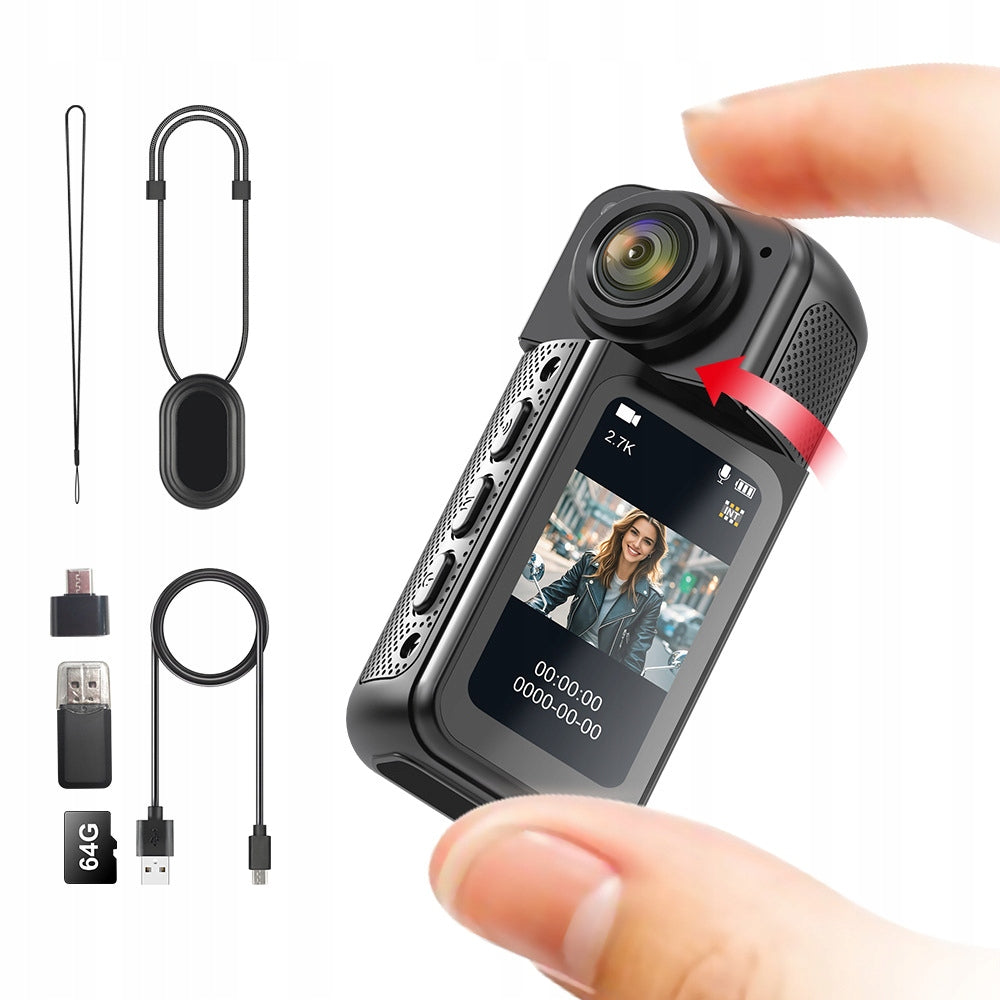 Sports Camera Compact 2.7K LCD Screen 64GB MAGNETIC POV Holder WiFi