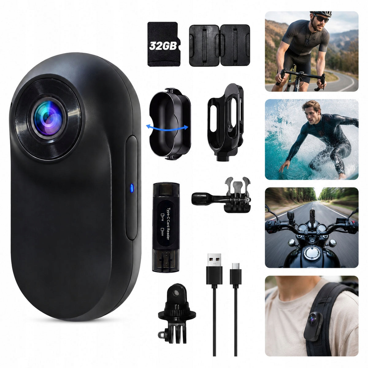 Sports Camera Mini Full 1080P Angle Portable Waterproof KIT
