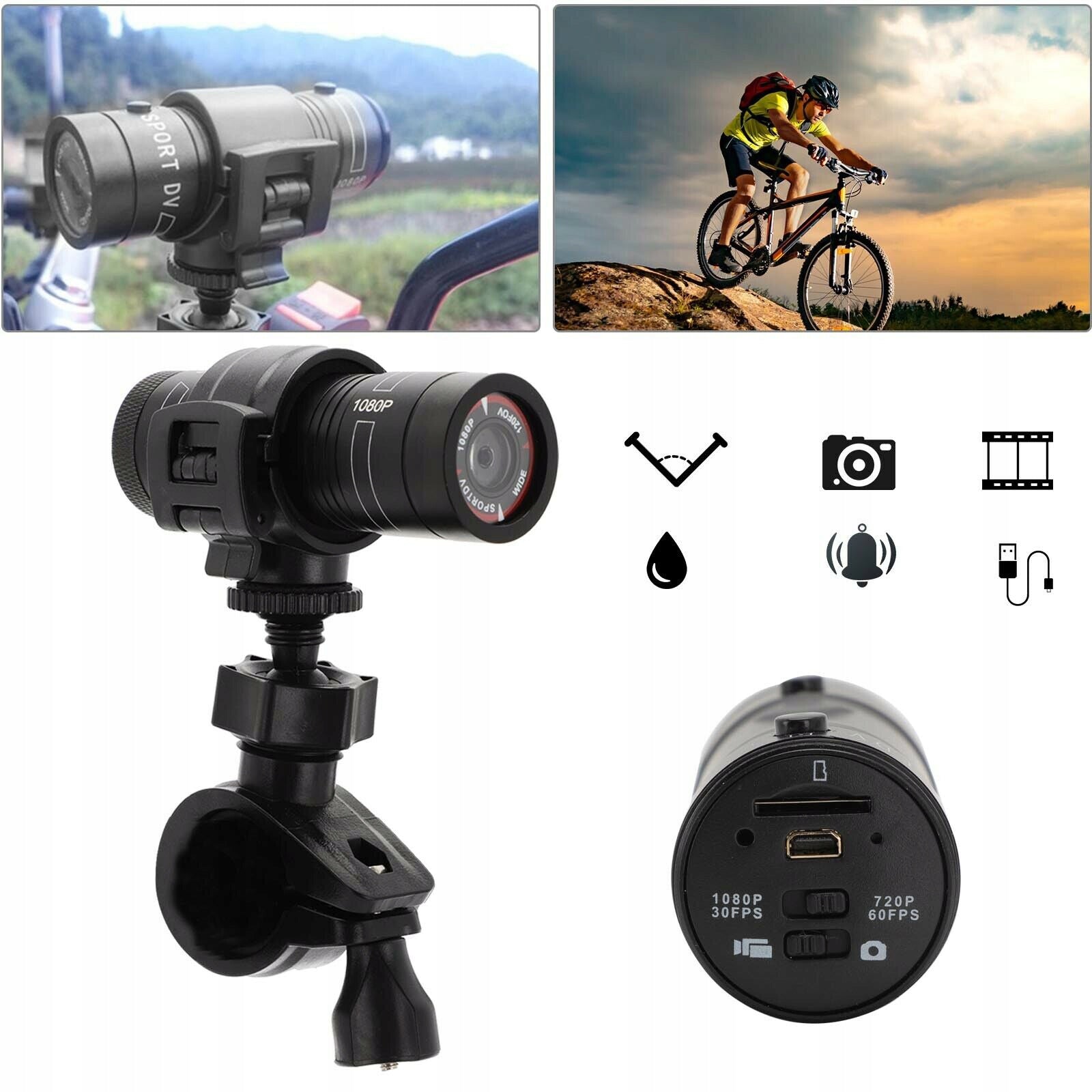 Sports Camera for Bicycle Helmet, Mini Action Camera 1080p, Black Camera Packaging status original