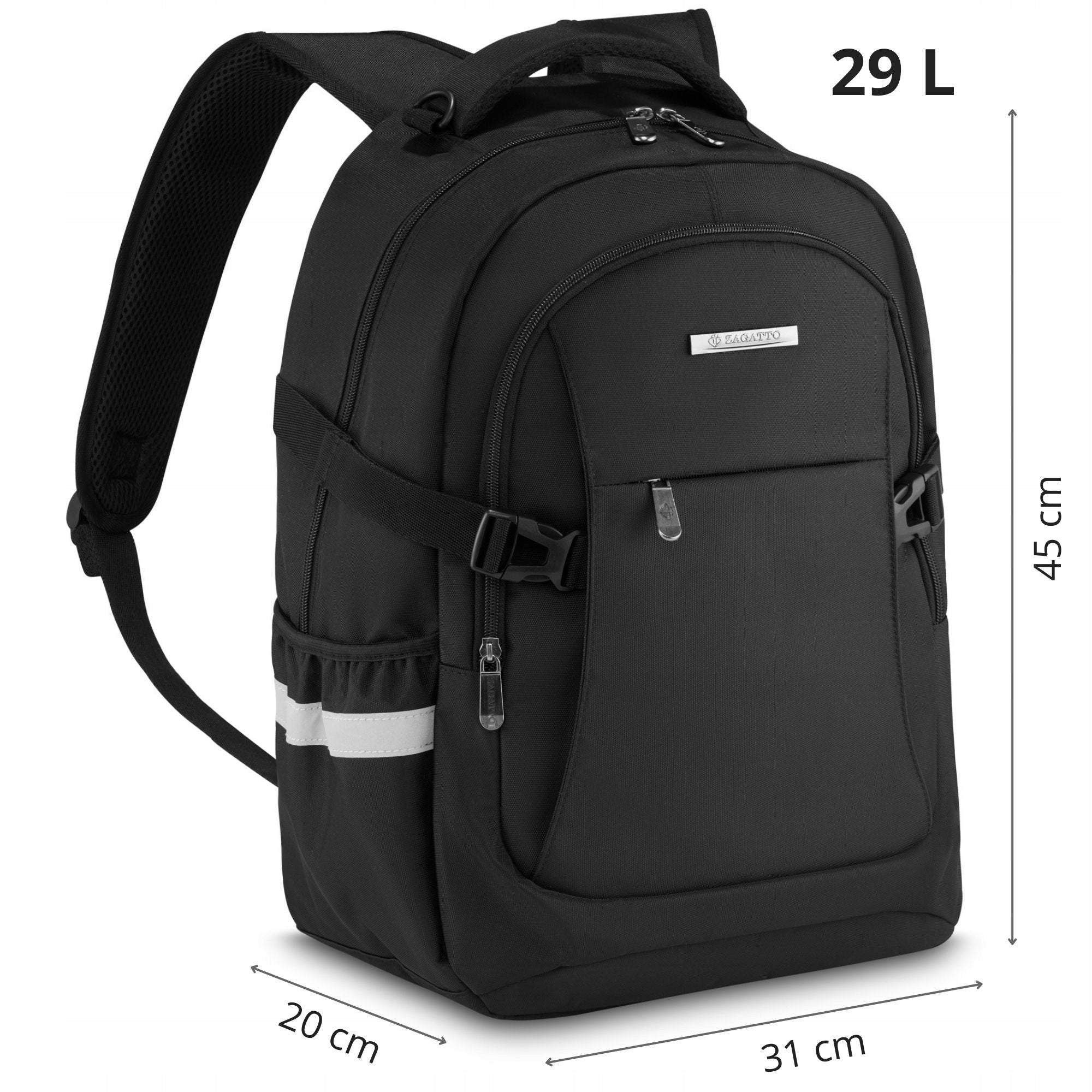 Sports Large Men's Black School Backpack with Laptop Space 17" ZAGATTO Brand Zagatto