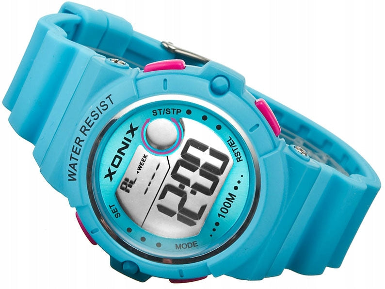 Sports Watch Blue Women's Silicone Strap Waterproof Alarm Cyfro