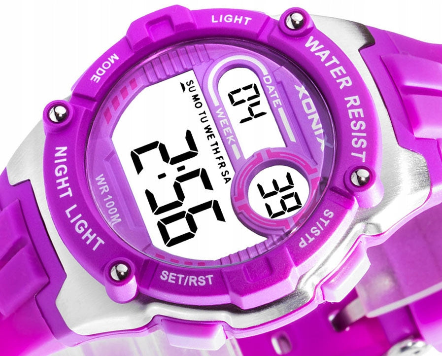 Sports Watch Purple Women's Timer Silicone Strap Anti-Allergic Water Additional features nickel-free