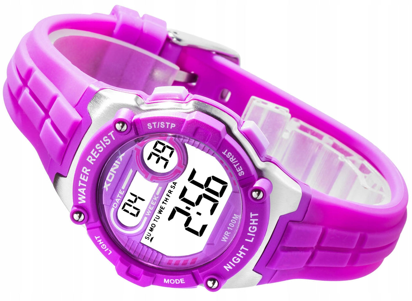 Sports Watch Purple Women's Timer Silicone Strap Anti-Allergic Water