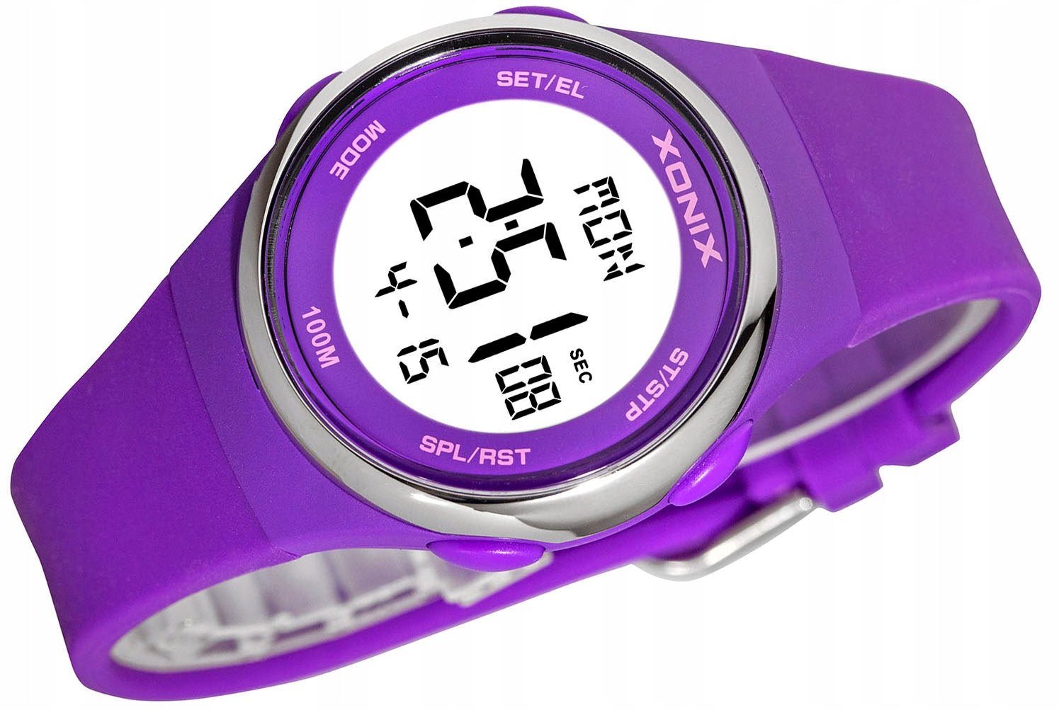 Sports Watch Purple Women's Timer Waterproof Alarm Silicone Strap Additional features nickel-free